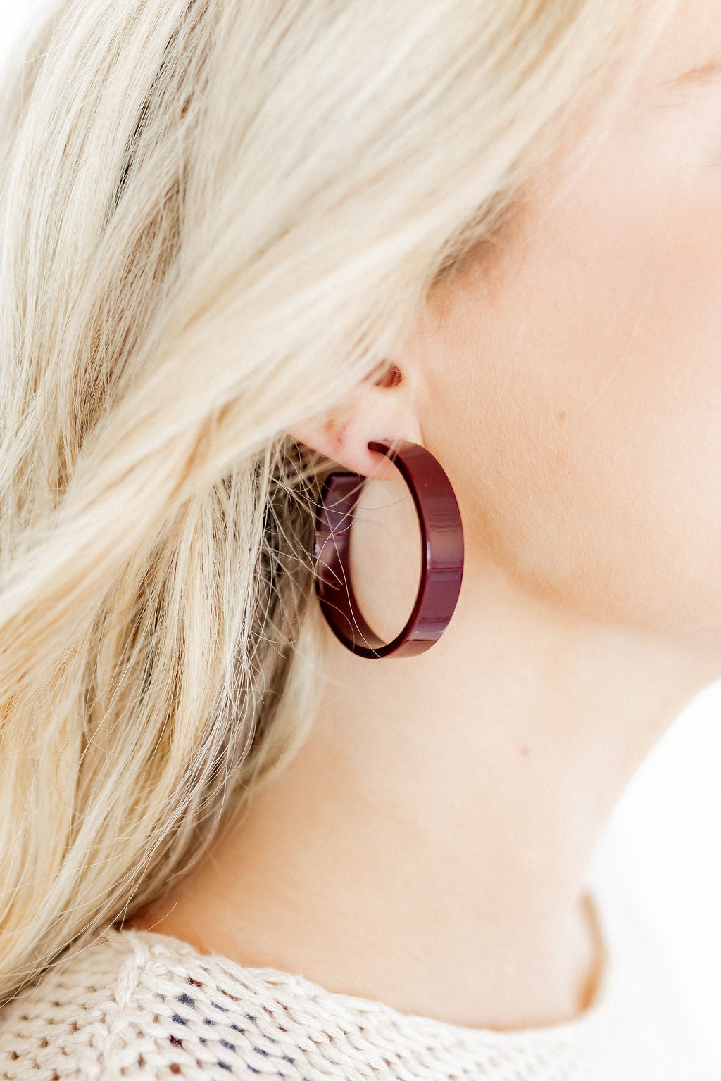 Ashley Medium Hoop Earrings - Maroon