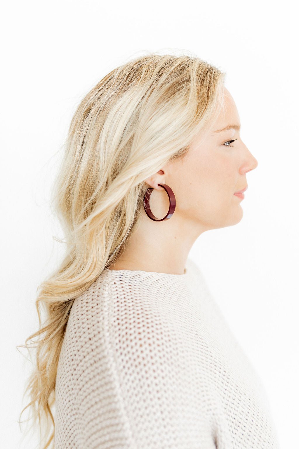 Ashley Medium Hoop Earrings - Maroon