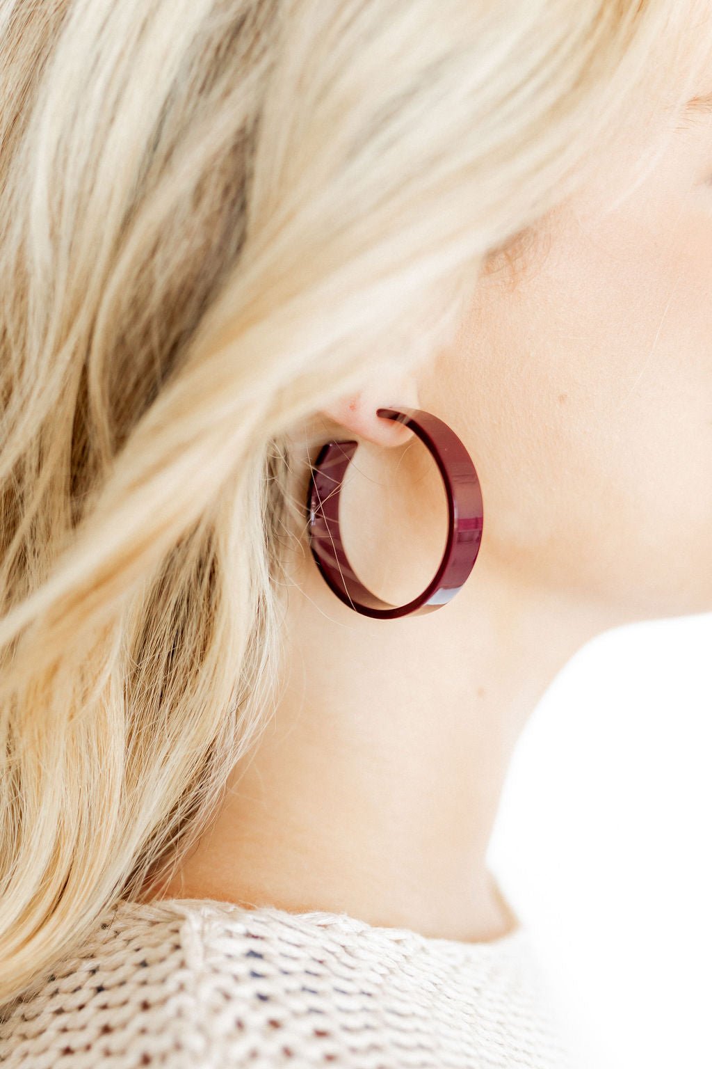 Ashley Medium Hoop Earrings - Maroon