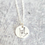 ASL ‘I Love You’ Hand-Stamped Necklace – A Subtle Jewish Statement by Salt Sparkle Shalom