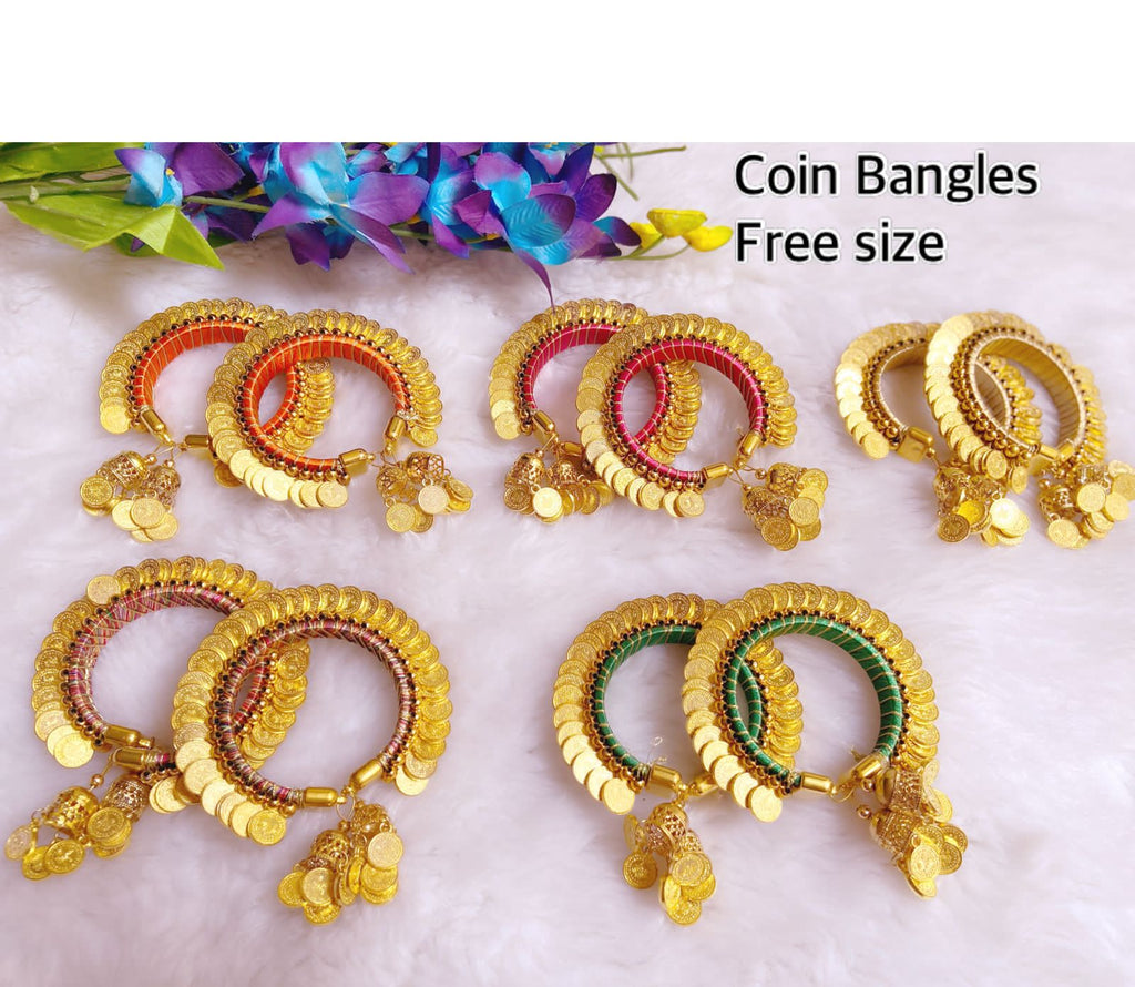 Assorted & Adjustable Penny Bangles with Dangler, Set of 4 Accessories La Vie Bien Assorted & Adjustable Penny Bangles with Dangler, Set of 4