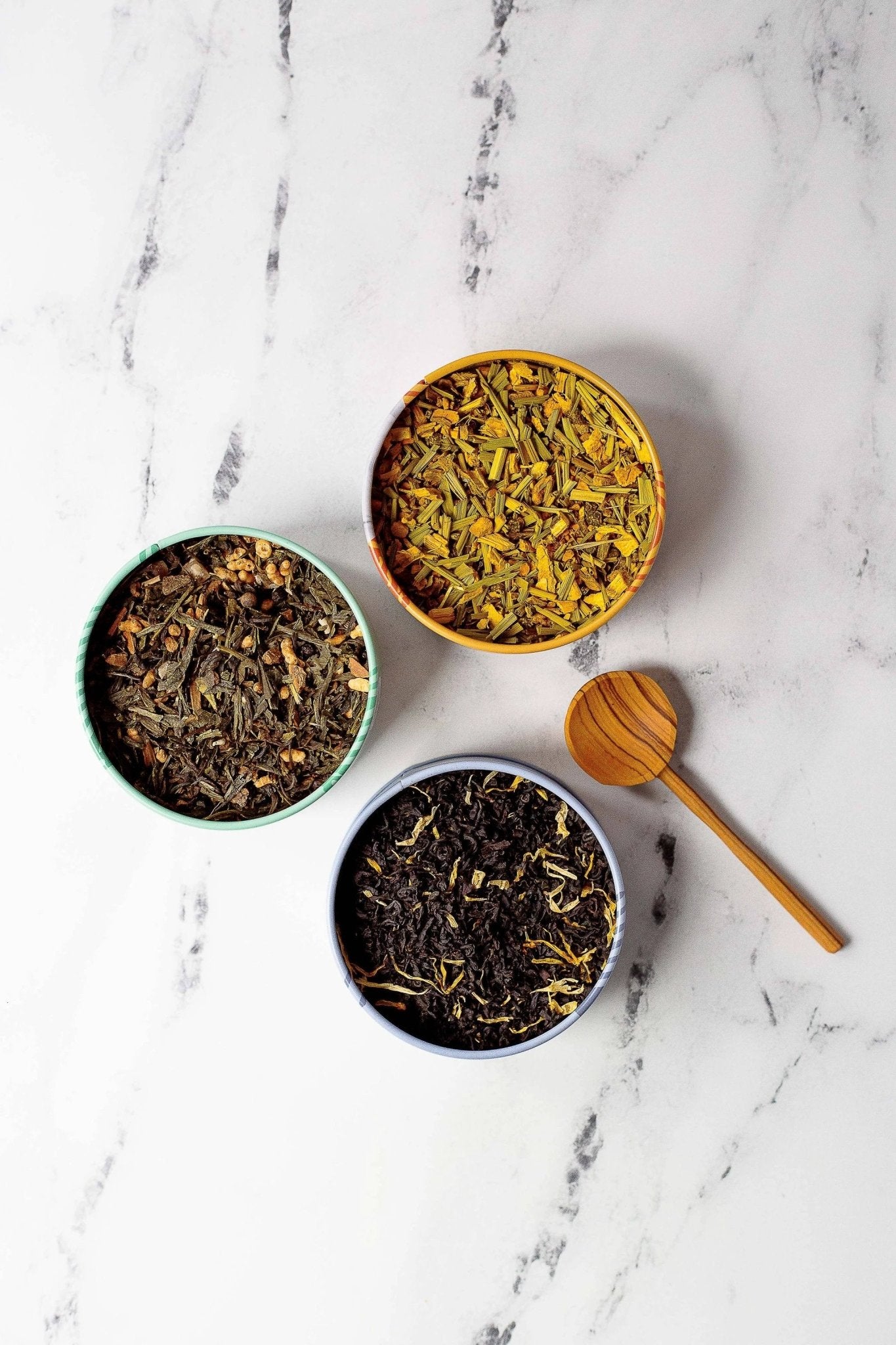 Assorted Trio Tin & Spoon - Organic Black, Green, Herbal Tea by Ethical Trade Co