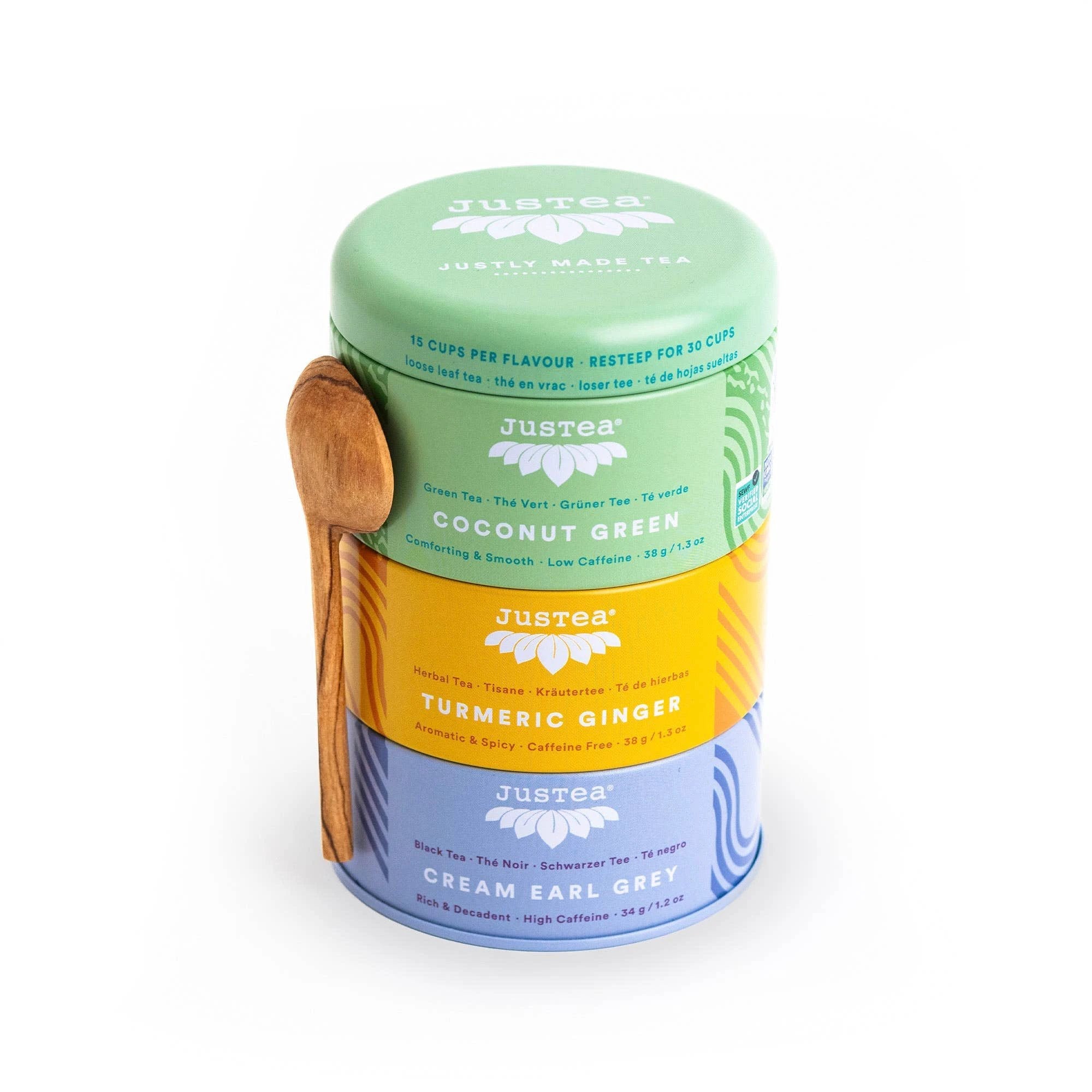 Assorted Trio Tin & Spoon - Organic Black, Green, Herbal Tea by Ethical Trade Co