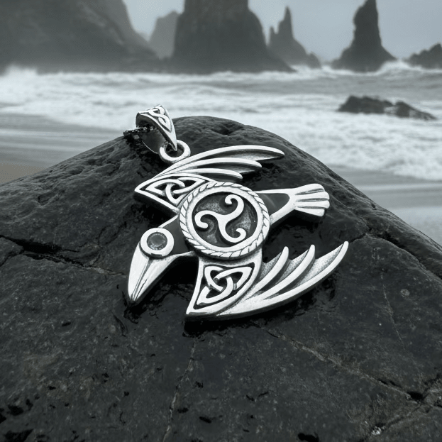 Astrid Celtic Raven Necklace in Sterling Silver Pendant La Vie Bien Astrid Celtic Raven Necklace in Sterling Silver