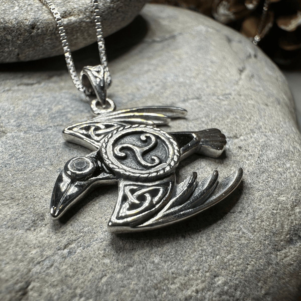 Astrid Celtic Raven Necklace in Sterling Silver Pendant La Vie Bien Astrid Celtic Raven Necklace in Sterling Silver
