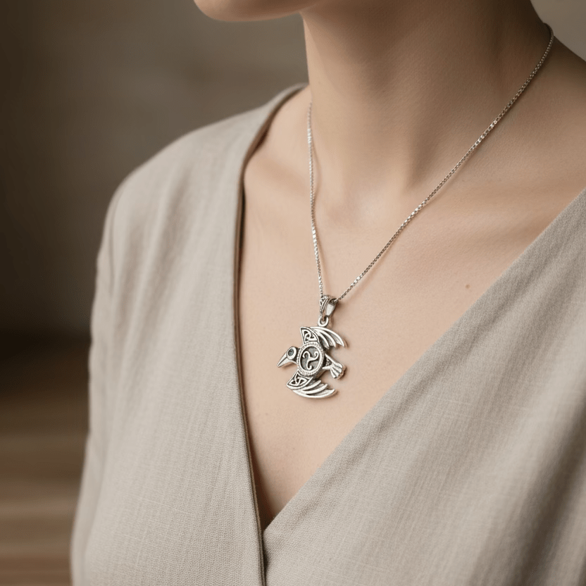 Astrid Celtic Raven Necklace in Sterling Silver Pendant La Vie Bien Astrid Celtic Raven Necklace in Sterling Silver