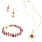 Astrid gold flower and pink agate pendant necklace by Alegria Accessories Inc