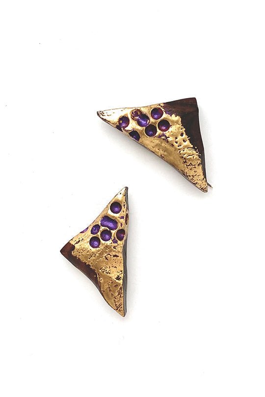 Asymmetric Purple Dot Wood Earrings earrings La Vie Bien Asymmetric Purple Dot Wood Earrings
