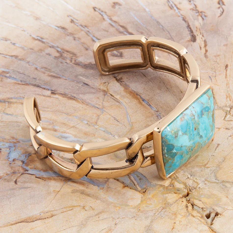 Athena Blue Turquoise Golden Cuff Bracelet by Barse Jewelry
