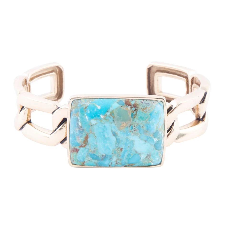 Athena Blue Turquoise Golden Cuff Bracelet by Barse Jewelry