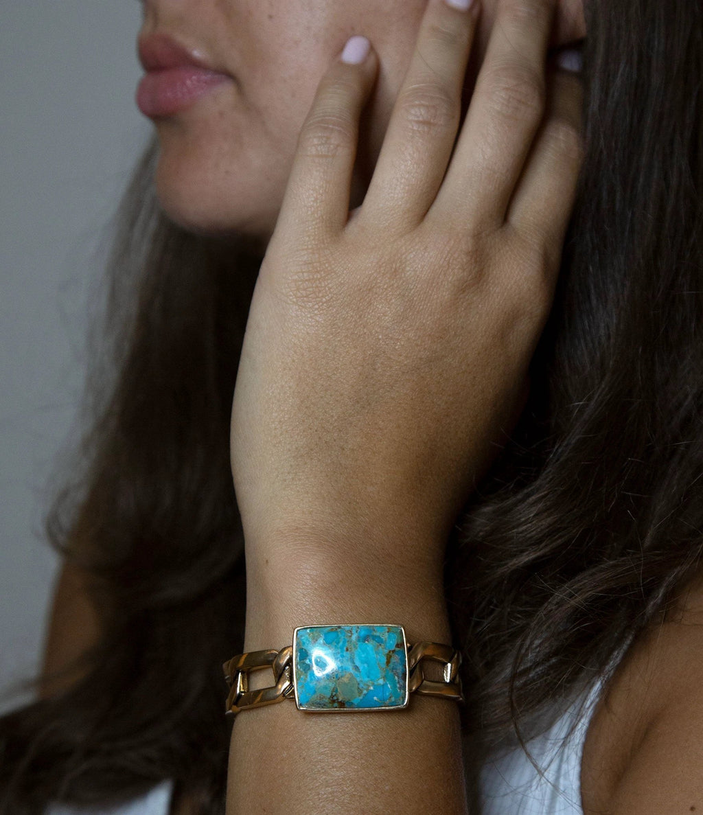 Athena Blue Turquoise Golden Cuff Bracelet by Barse Jewelry