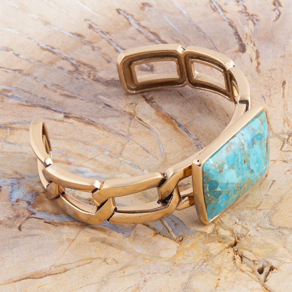 Athena Blue Turquoise Golden Cuff Bracelet Bracelets La Vie Bien Athena Blue Turquoise Golden Cuff Bracelet
