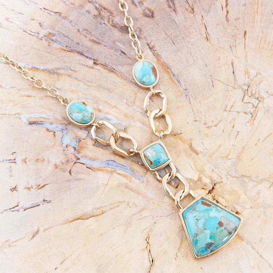 Athena Blue Turquoise Golden Y Neck Necklace by Barse Jewelry