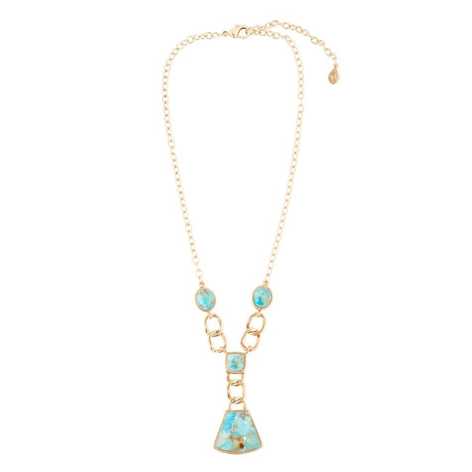 Athena Blue Turquoise Golden Y Neck Necklace by Barse Jewelry