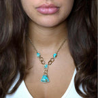 Athena Blue Turquoise Golden Y Neck Necklace by Barse Jewelry