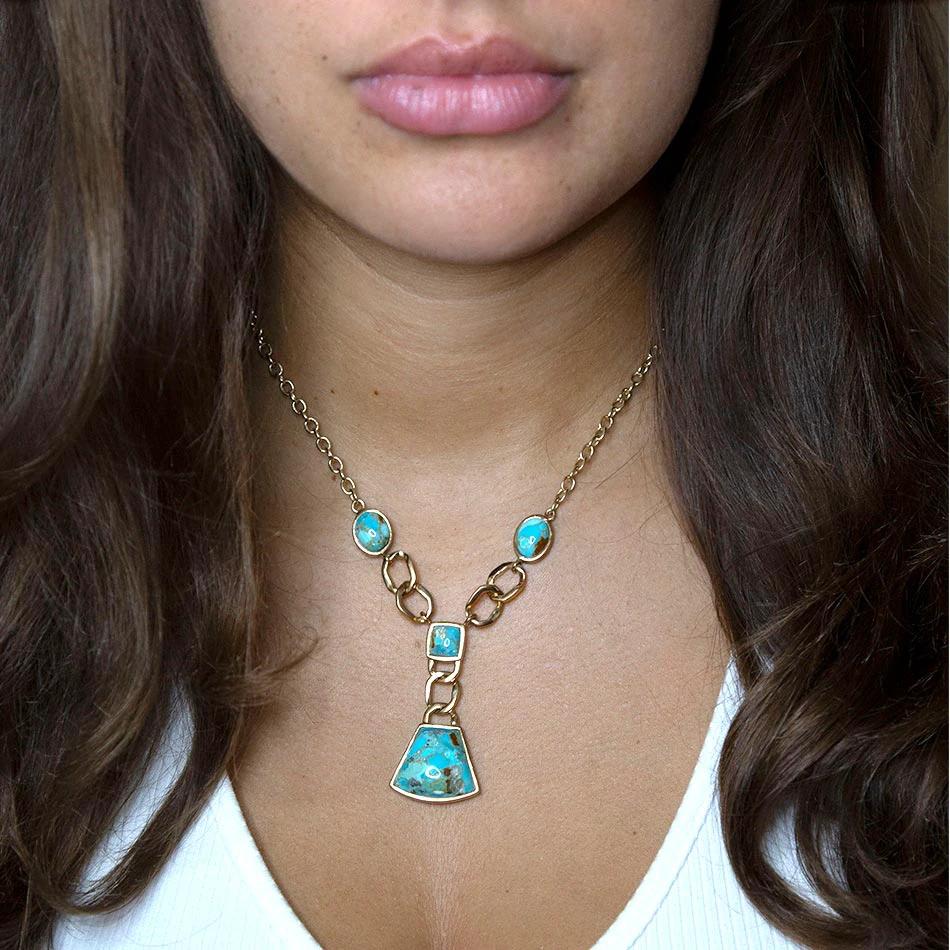Athena Blue Turquoise Golden Y Neck Necklace by Barse Jewelry