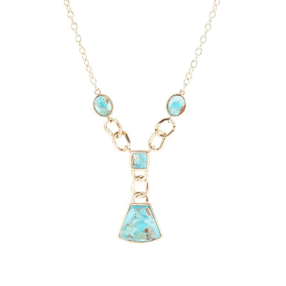 Athena Blue Turquoise Golden Y Neck Necklace by Barse Jewelry