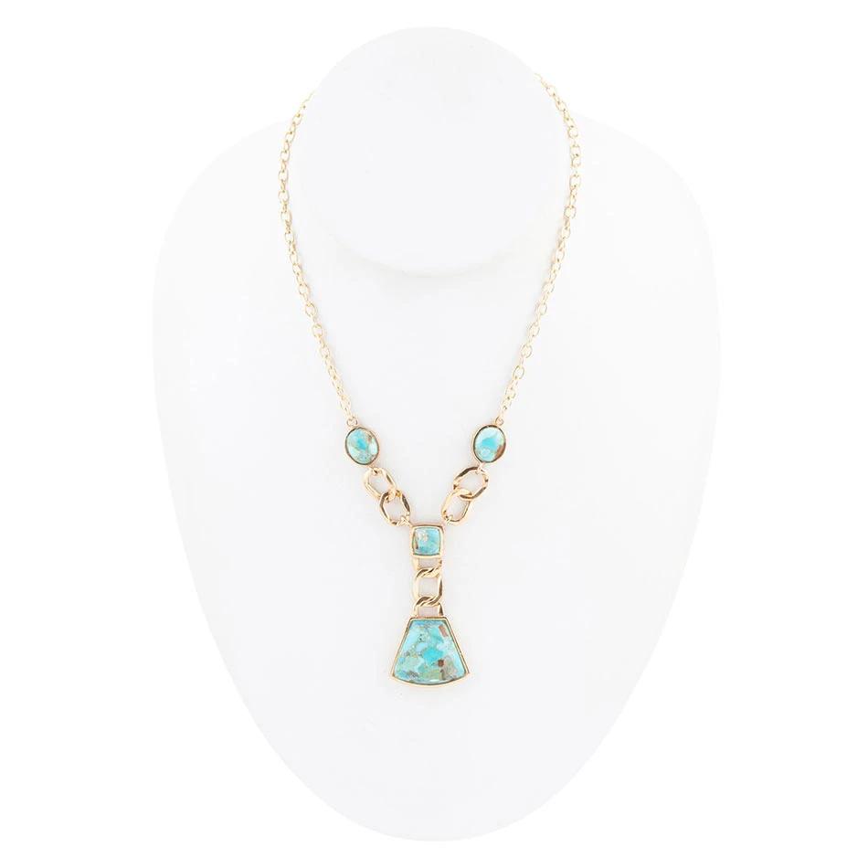 Athena Blue Turquoise Golden Y Neck Necklace by Barse Jewelry