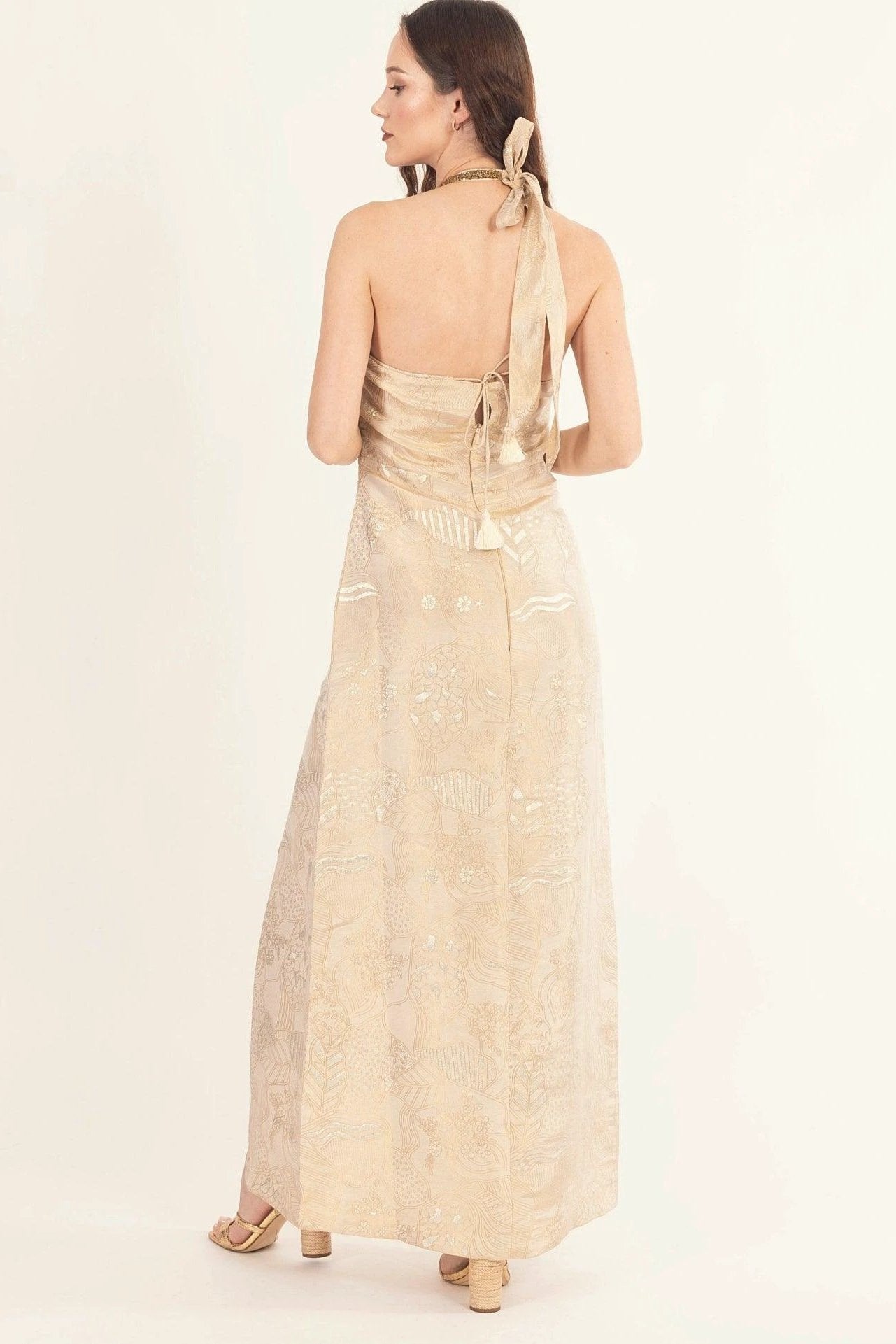 Athena Tan Long Dress with Slit by Raas