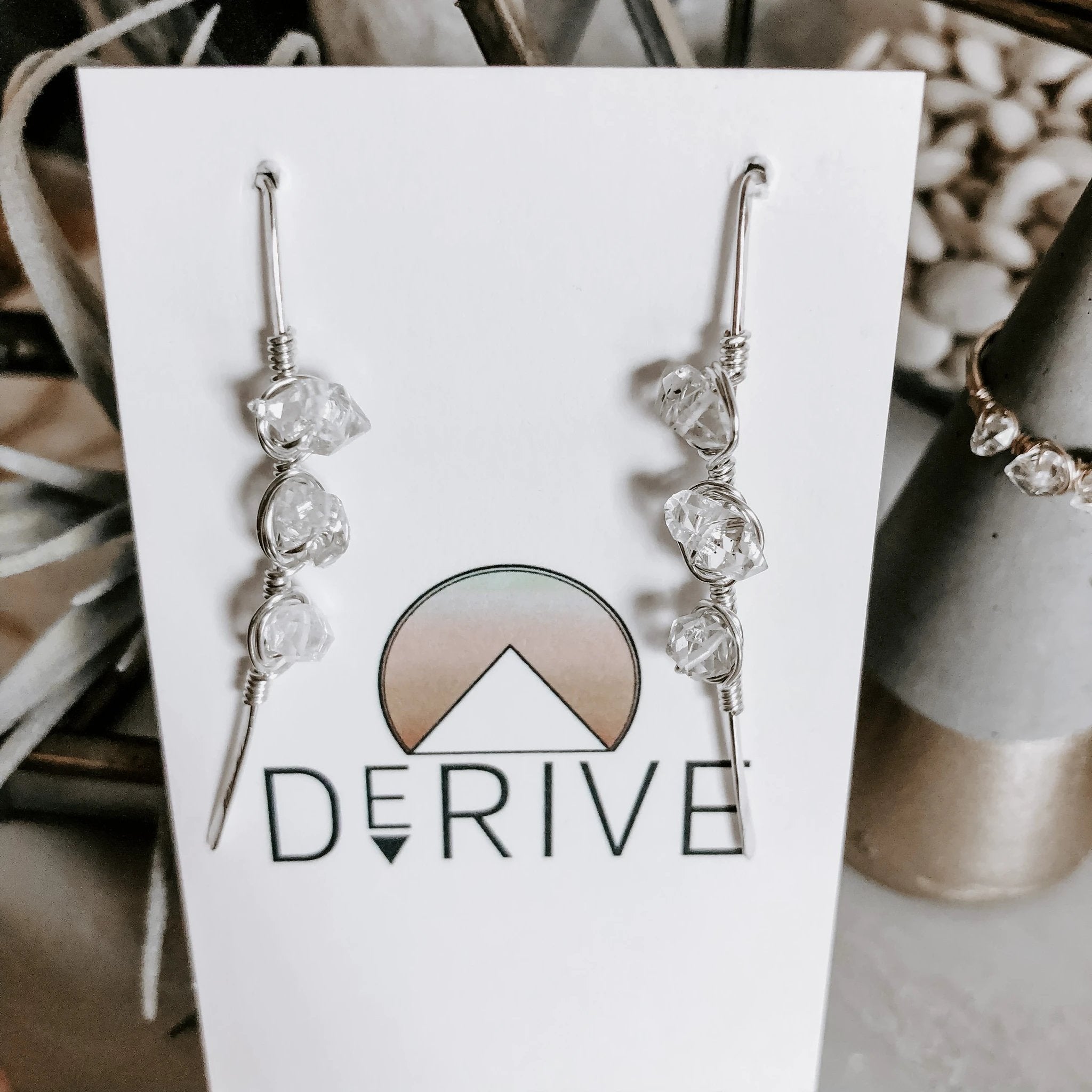 Atlantic Threader Earrings with Herkimer Diamonds by Derive Jewelry