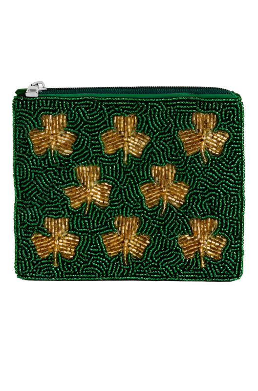 Lucky Shamrock Beaded Coin Purse