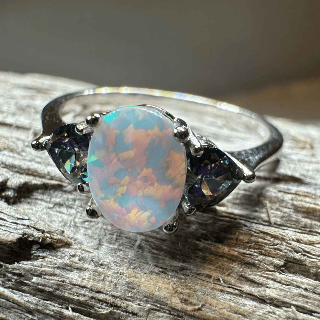 Aubrette Opal Celtic Ring in Sterling Silver Ring La Vie Bien Aubrette Opal Celtic Ring in Sterling Silver