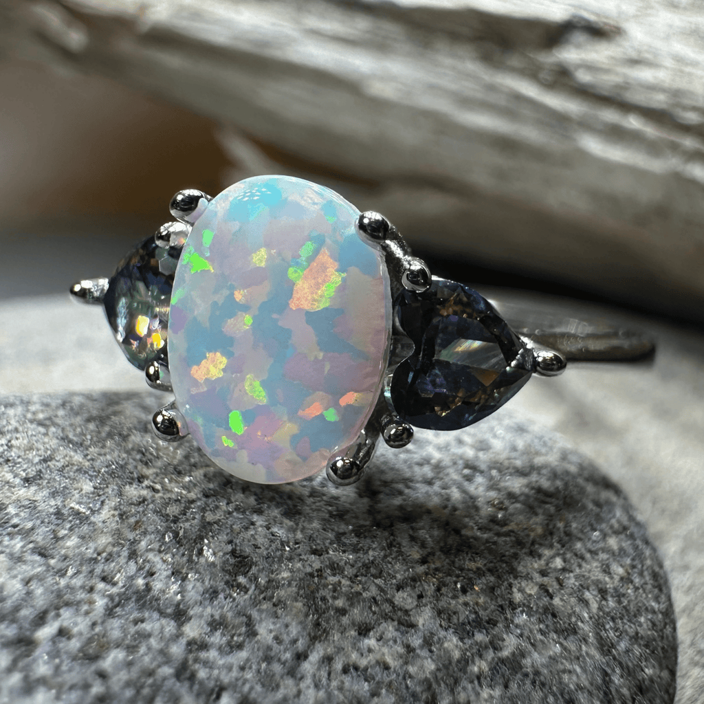 Aubrette Opal Celtic Ring in Sterling Silver Ring La Vie Bien Aubrette Opal Celtic Ring in Sterling Silver