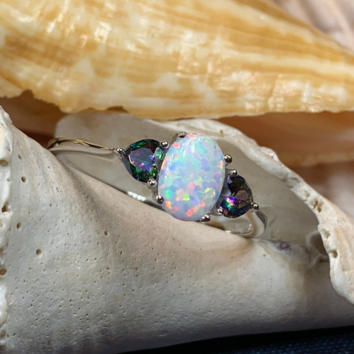 Aubrette Opal Celtic Ring in Sterling Silver Ring La Vie Bien Aubrette Opal Celtic Ring in Sterling Silver
