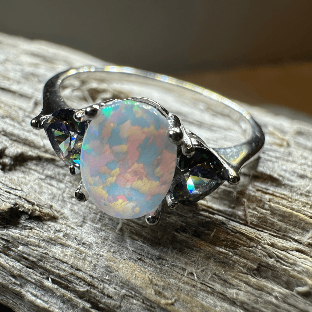 Aubrette Opal Celtic Ring in Sterling Silver Ring La Vie Bien Aubrette Opal Celtic Ring in Sterling Silver