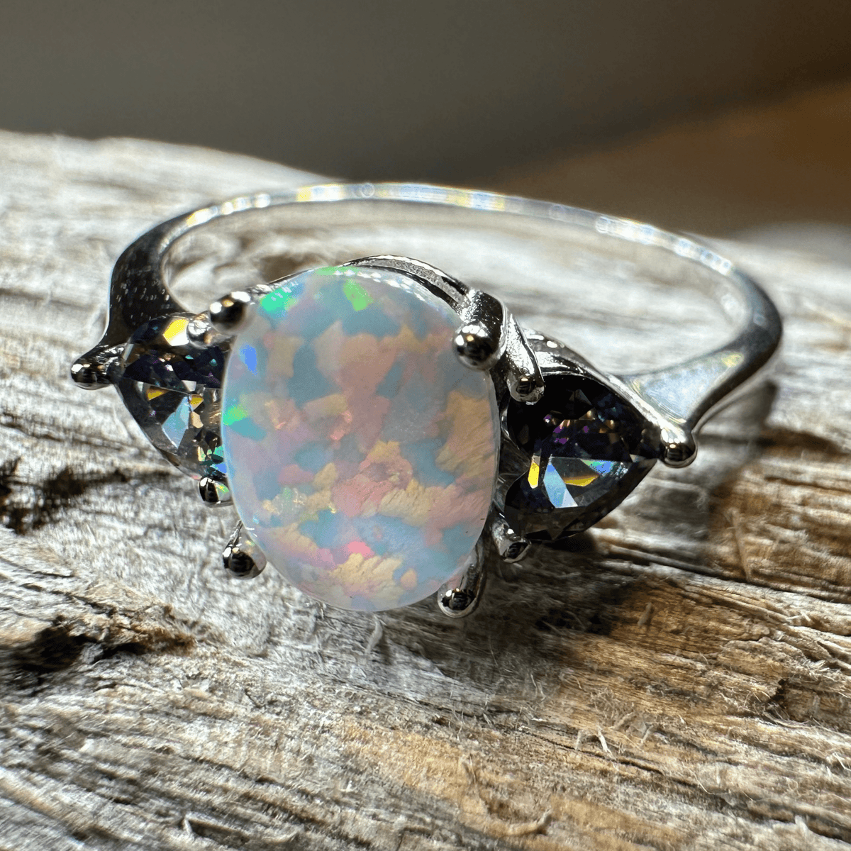 Aubrette Opal Celtic Ring in Sterling Silver Ring La Vie Bien Aubrette Opal Celtic Ring in Sterling Silver