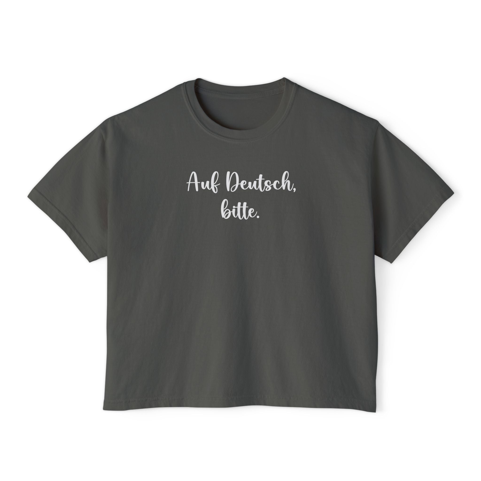 Auf Deutsch bitte Boxy Tee, German Phrase Shirt, Cropped White Tee T-Shirt La Vie Bien Auf Deutsch bitte Boxy Tee, German Phrase Shirt, Cropped White Tee