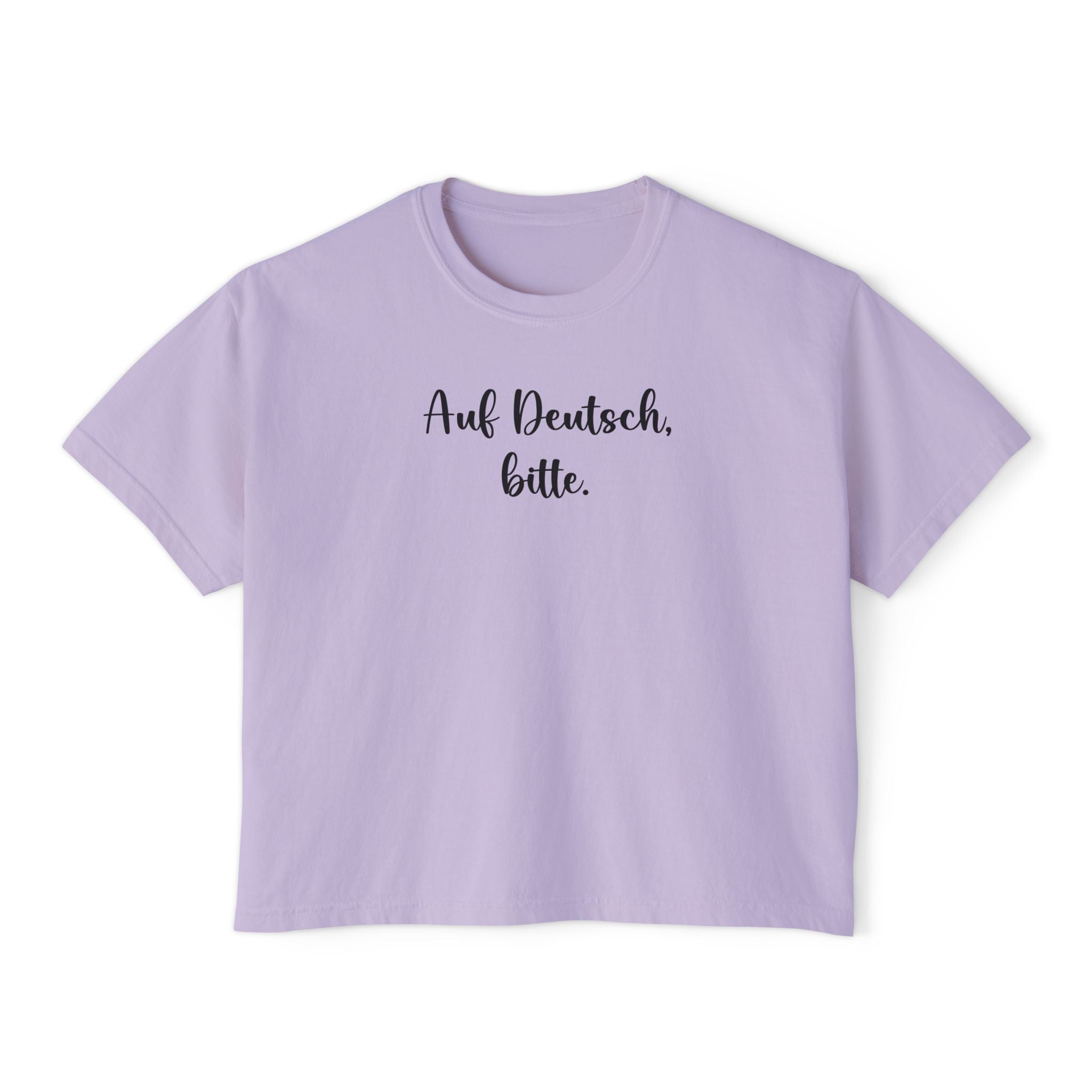 Auf Deutsch bitte Boxy Tee, German Phrase Shirt, Cropped White Tee T-Shirt La Vie Bien Auf Deutsch bitte Boxy Tee, German Phrase Shirt, Cropped White Tee