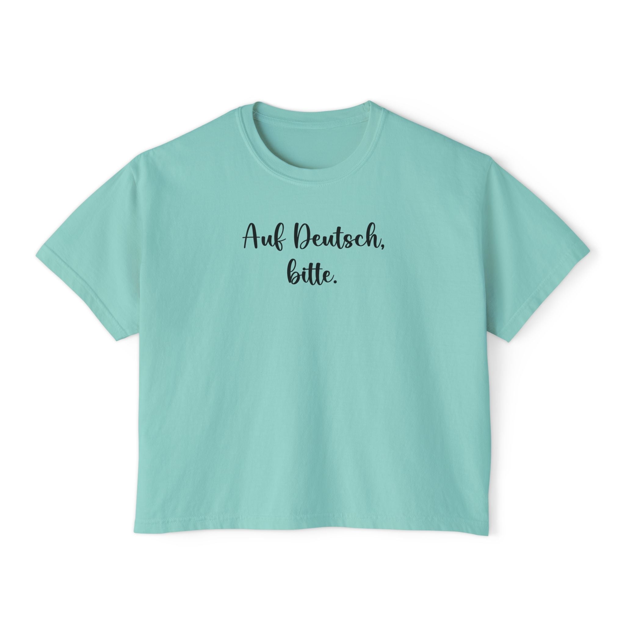 Auf Deutsch bitte Boxy Tee, German Phrase Shirt, Cropped White Tee T-Shirt La Vie Bien Auf Deutsch bitte Boxy Tee, German Phrase Shirt, Cropped White Tee