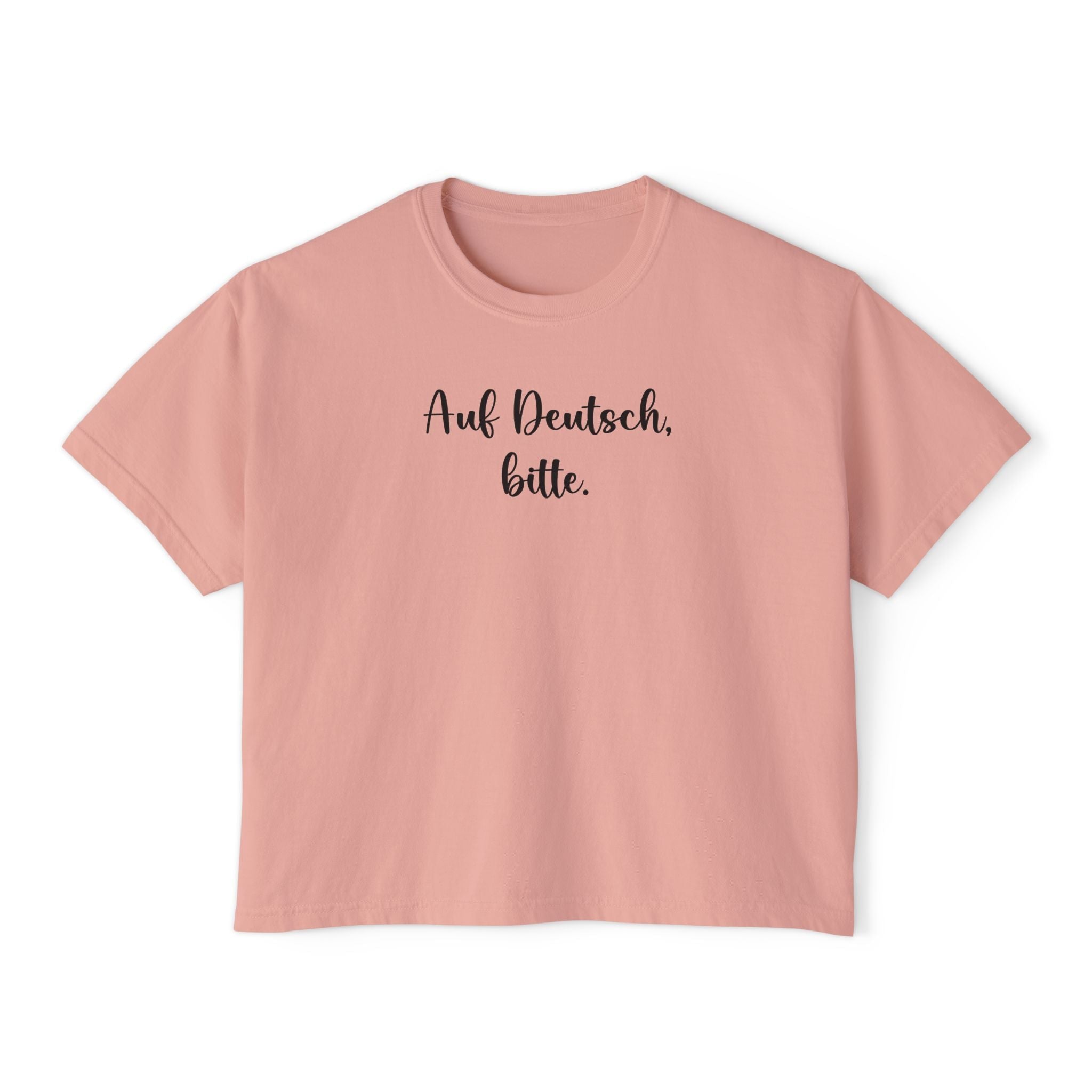 Auf Deutsch bitte Boxy Tee, German Phrase Shirt, Cropped White Tee T-Shirt La Vie Bien Auf Deutsch bitte Boxy Tee, German Phrase Shirt, Cropped White Tee