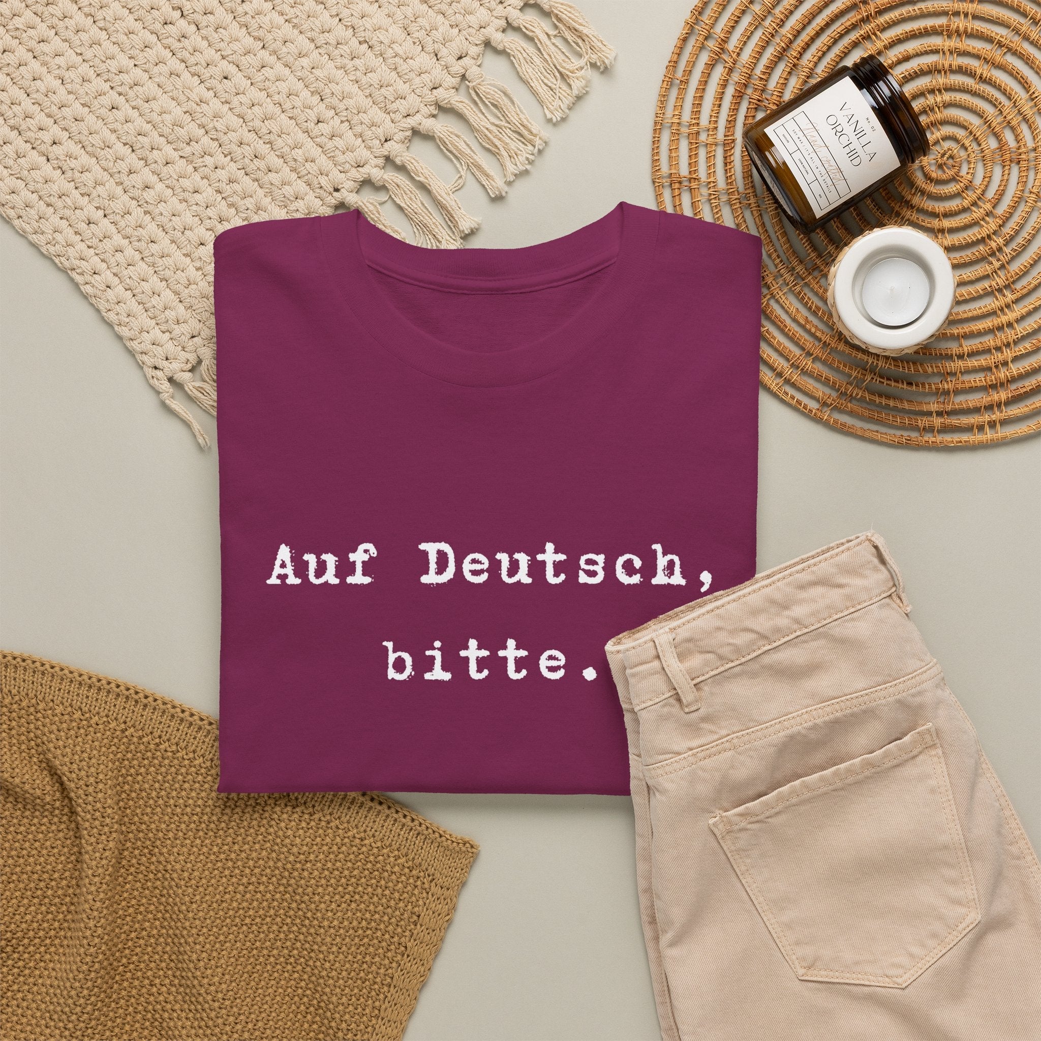 Auf Deutsch, bitte. German Language Tee Shirt, unisex top for German speakers T-Shirt La Vie Bien Auf Deutsch, bitte. German Language Tee Shirt, unisex top for German speakers