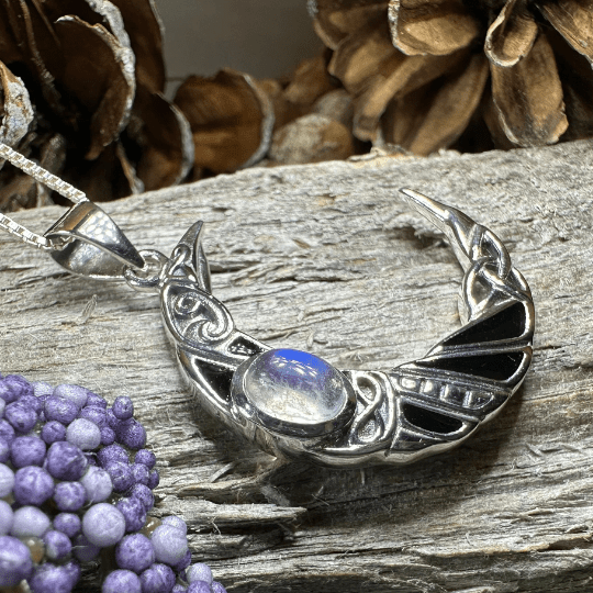 Aulay Celtic Raven Moon Necklace in Sterling Silver Pendant La Vie Bien Aulay Celtic Raven Moon Necklace in Sterling Silver