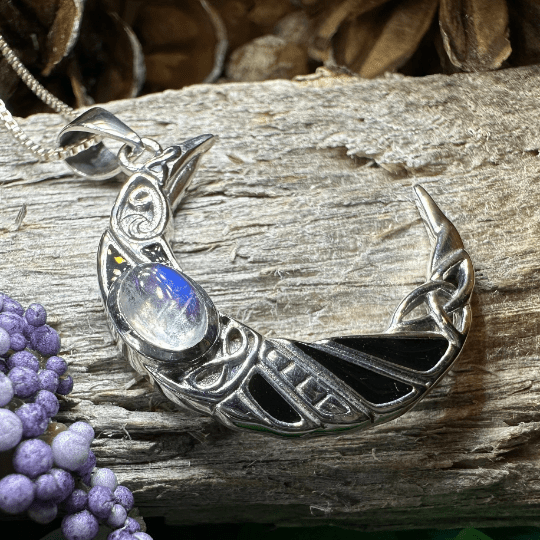 Aulay Celtic Raven Moon Necklace in Sterling Silver Pendant La Vie Bien Aulay Celtic Raven Moon Necklace in Sterling Silver