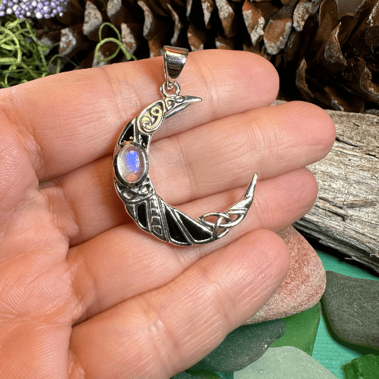 Aulay Celtic Raven Moon Necklace in Sterling Silver Pendant La Vie Bien Aulay Celtic Raven Moon Necklace in Sterling Silver