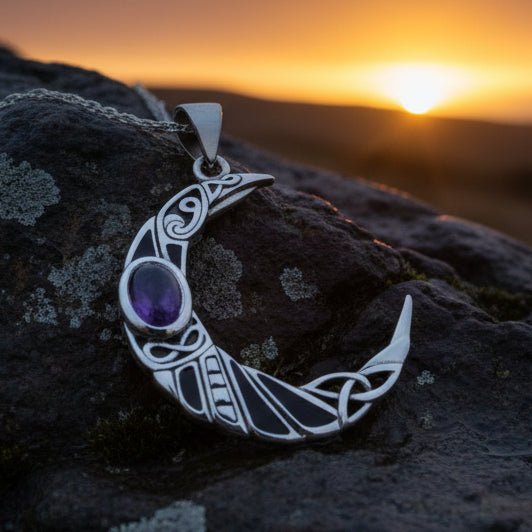 Aulay Celtic Raven Moon Necklace in Sterling Silver Pendant La Vie Bien Aulay Celtic Raven Moon Necklace in Sterling Silver