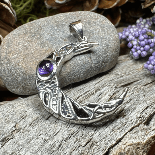 Aulay Celtic Raven Moon Necklace in Sterling Silver Pendant La Vie Bien Aulay Celtic Raven Moon Necklace in Sterling Silver