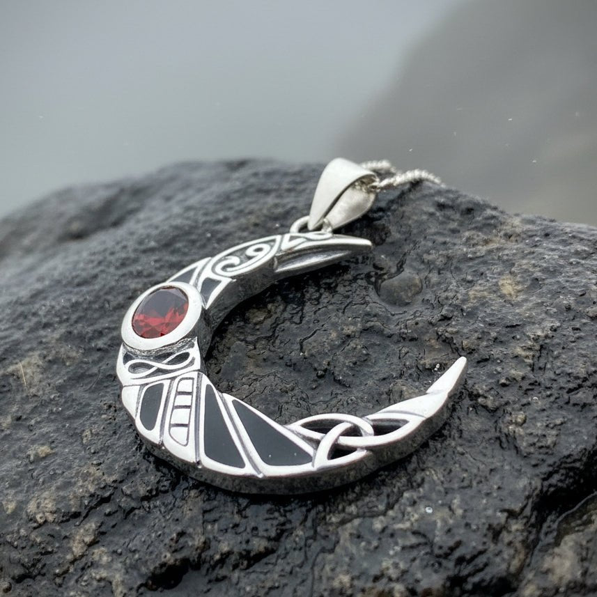 Aulay Celtic Raven Moon Necklace in Sterling Silver Pendant La Vie Bien Aulay Celtic Raven Moon Necklace in Sterling Silver