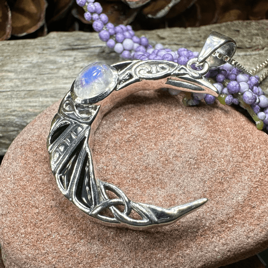 Aulay Celtic Raven Moon Necklace in Sterling Silver Pendant La Vie Bien Aulay Celtic Raven Moon Necklace in Sterling Silver