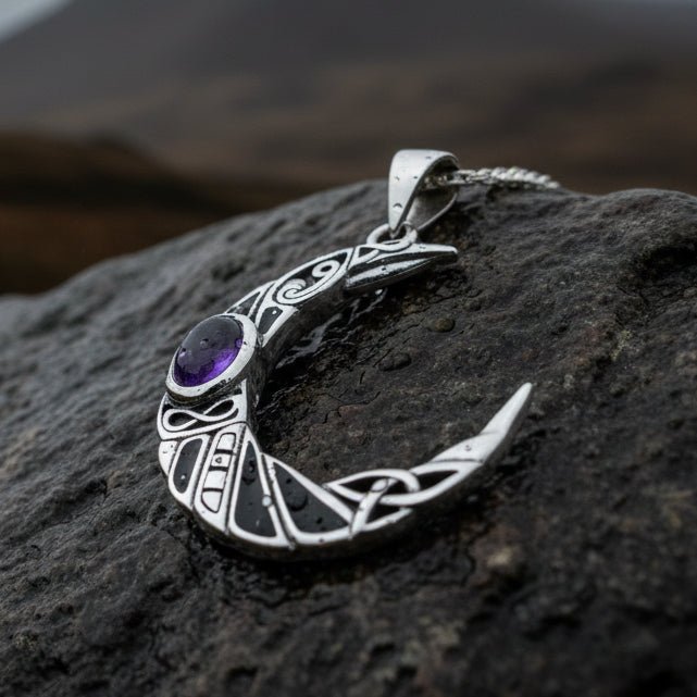 Aulay Celtic Raven Moon Necklace in Sterling Silver Pendant La Vie Bien Aulay Celtic Raven Moon Necklace in Sterling Silver