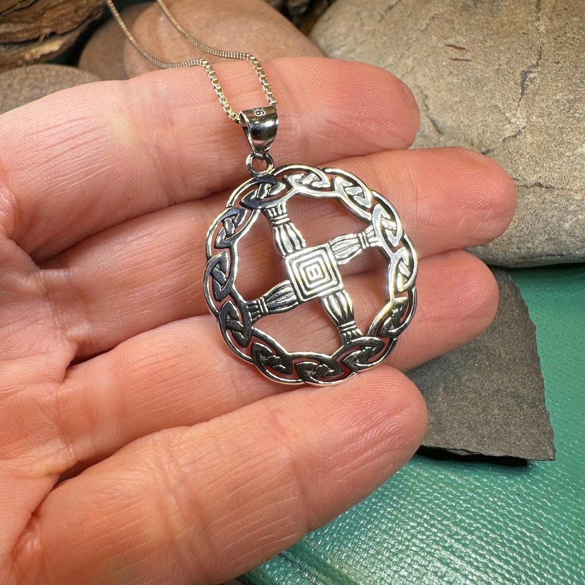 Aura Irish Saint Brigid's Cross Necklace in Sterling Silver Pendant La Vie Bien Aura Irish Saint Brigid's Cross Necklace in Sterling Silver