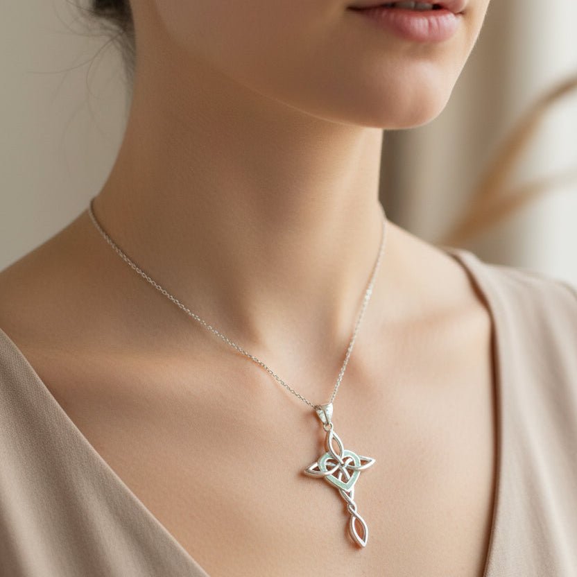 Aurora Opal Celtic Cross Necklace in Sterling Silver Pendant La Vie Bien Aurora Opal Celtic Cross Necklace in Sterling Silver