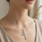 Aurora Opal Celtic Cross Necklace in Sterling Silver Pendant La Vie Bien Aurora Opal Celtic Cross Necklace in Sterling Silver