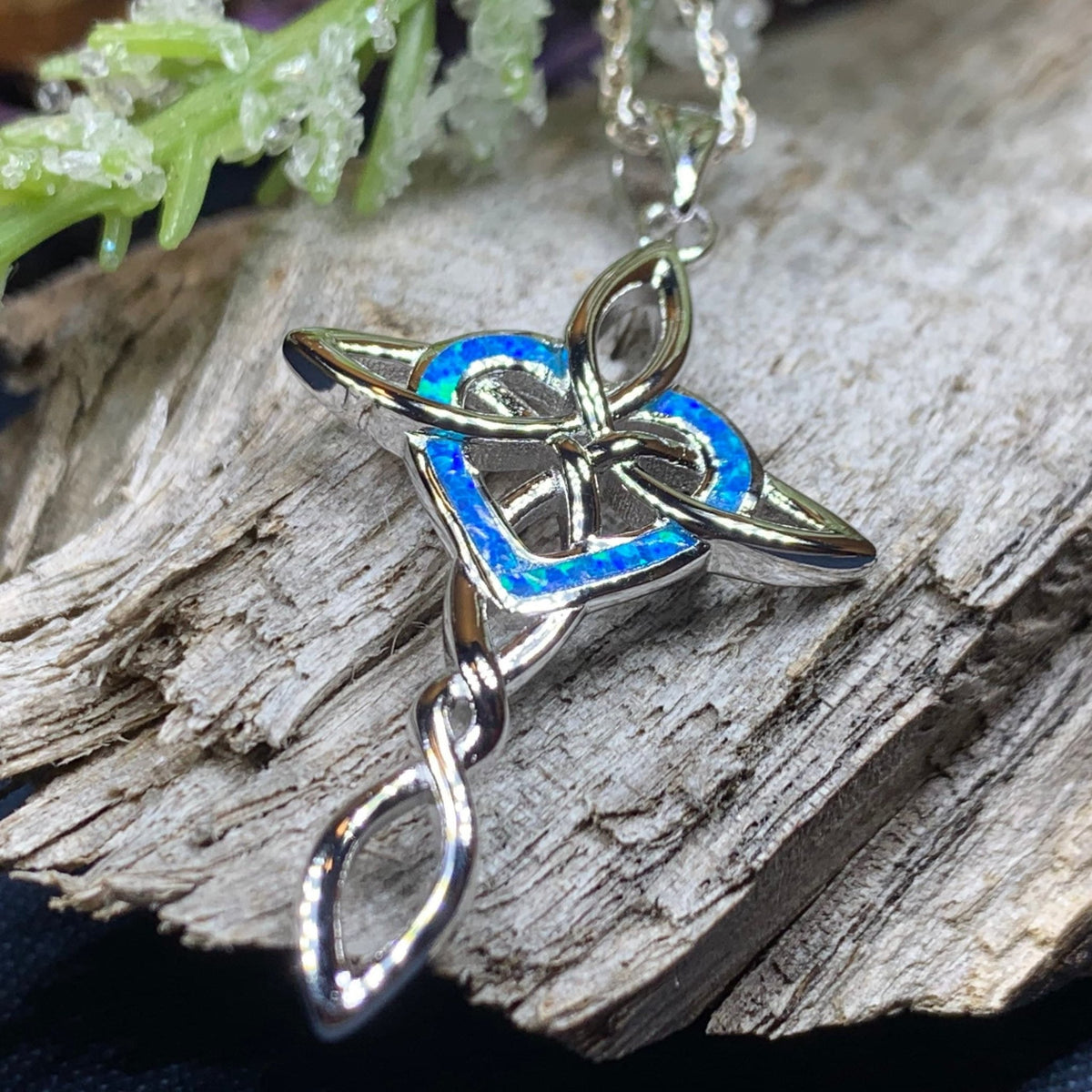 Aurora Opal Celtic Cross Necklace in Sterling Silver Pendant La Vie Bien Aurora Opal Celtic Cross Necklace in Sterling Silver