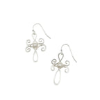 Ava silver wire cross and pearl earrings by Alegria Accessories Inc