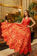 Azalea Jacquard Silk Red Gown by Raas
