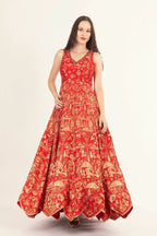 Azalea Jacquard Silk Red Gown by Raas
